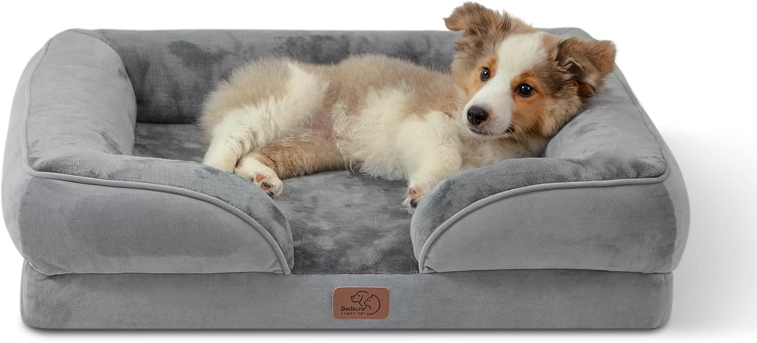 Bedsure Orthopedic Dog Bed for Medium Dogs – Waterproof Dog Sofa Beds Medium, Supportive Foam Pet Couch Bed with Removable Washable Cover, Waterproof Lining and Nonskid Bottom, Grey